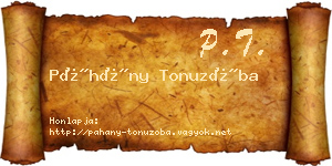 Páhány Tonuzóba névjegykártya